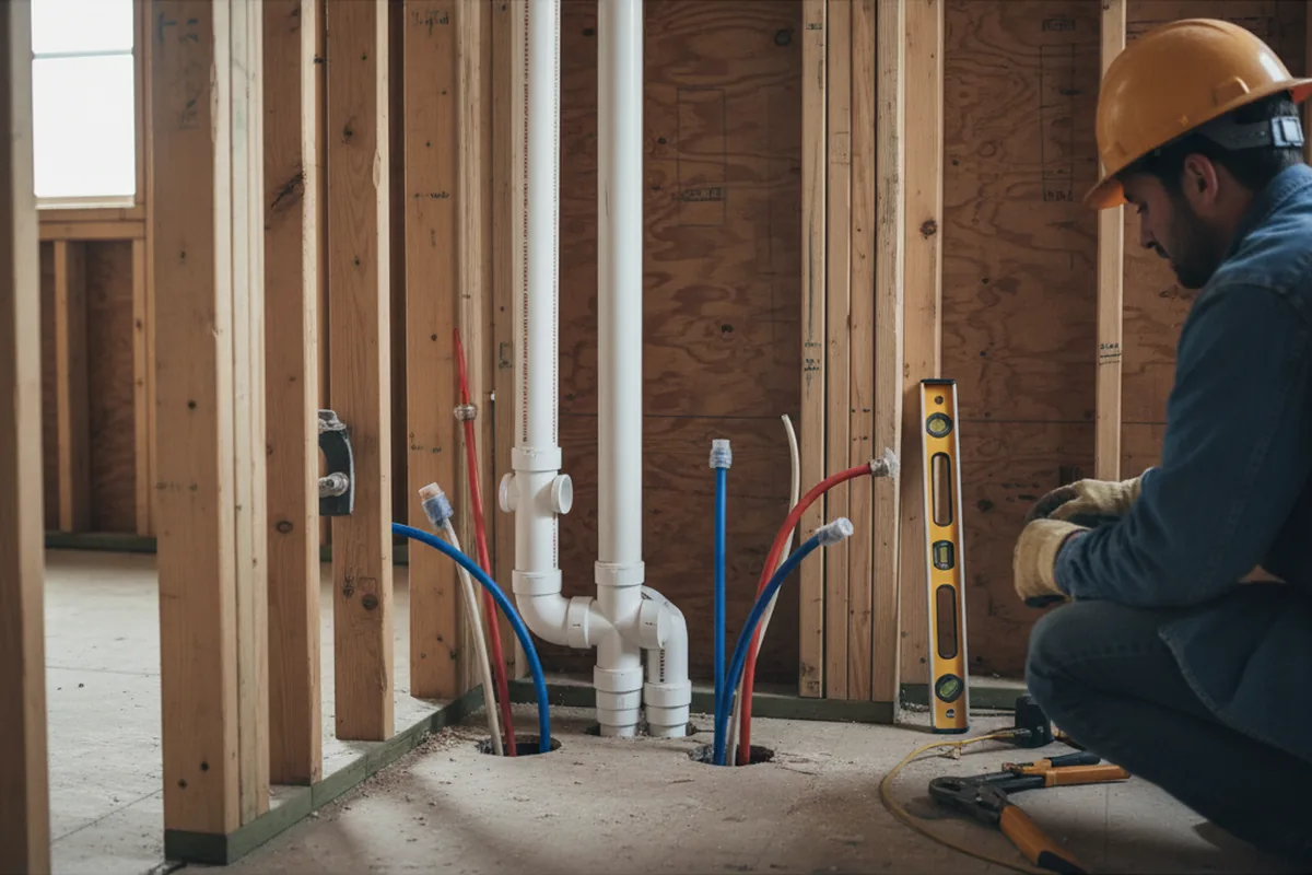 Drain and supply rough-in during Drain Cleaning in Leominster